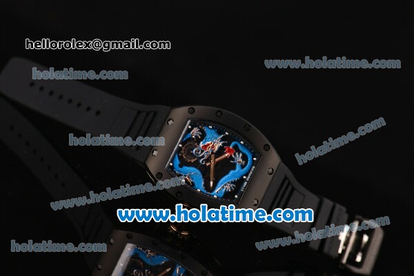 Richard Mille Tourbillon RM 057 Dragon Swiss ETA 2824 Automatic PVD Case with Black Rubber Strap and Blue Dragon Dial - 1:1 Original - Click Image to Close